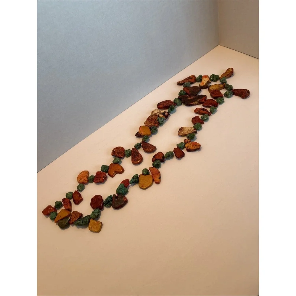 Native Artisan Turquoise Jasper Red Jasper Slab Stone Statement Necklace